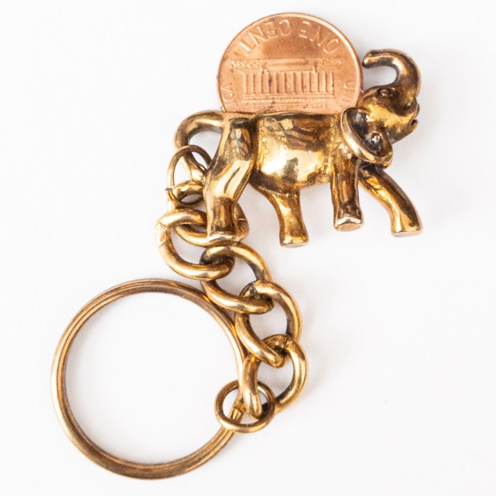 Vintage Gold Tone Elephant Keychain Penny Liberty Animal Metallic Lincoln USA
